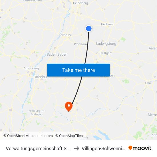 Verwaltungsgemeinschaft Sulzfeld to Villingen-Schwenningen map