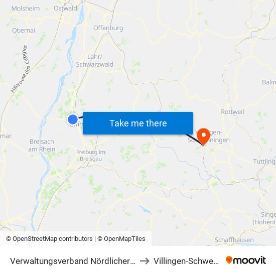 Verwaltungsverband Nördlicher Kaiserstuhl to Villingen-Schwenningen map