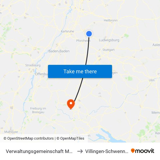 Verwaltungsgemeinschaft Maulbronn to Villingen-Schwenningen map