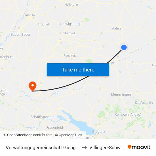 Verwaltungsgemeinschaft Giengen An Der Brenz to Villingen-Schwenningen map