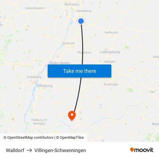 Walldorf to Villingen-Schwenningen map