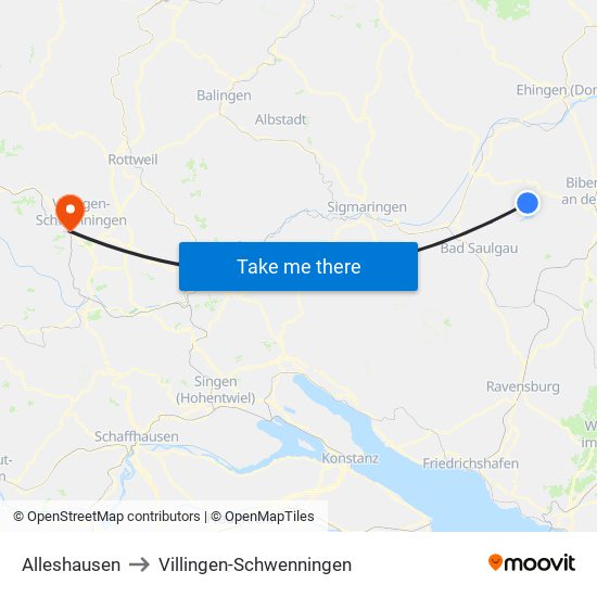 Alleshausen to Villingen-Schwenningen map