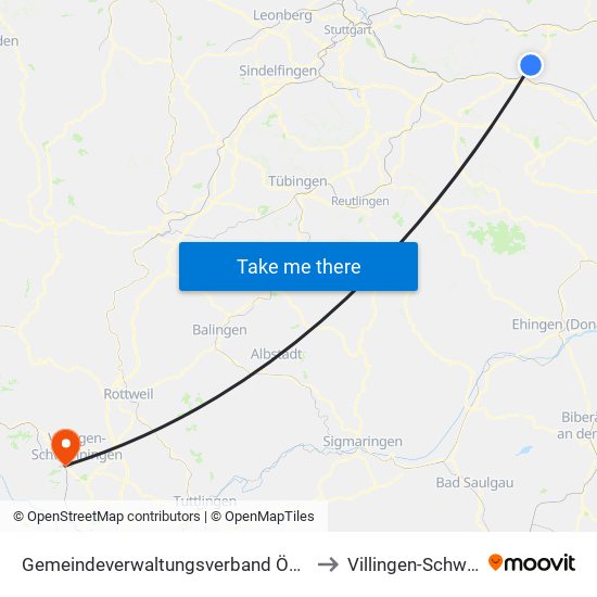 Gemeindeverwaltungsverband Östlicher Schurwald to Villingen-Schwenningen map