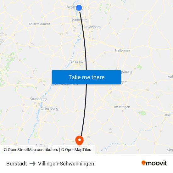 Bürstadt to Villingen-Schwenningen map