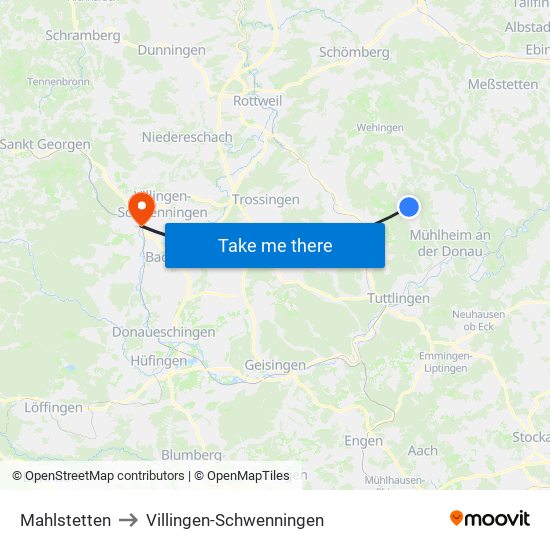 Mahlstetten to Villingen-Schwenningen map