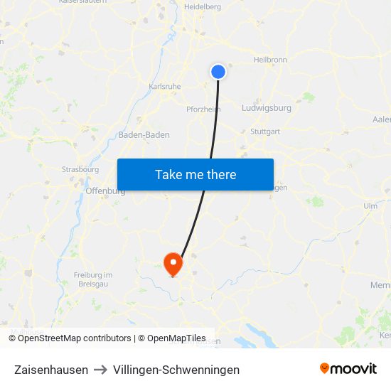 Zaisenhausen to Villingen-Schwenningen map