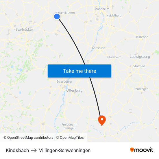 Kindsbach to Villingen-Schwenningen map