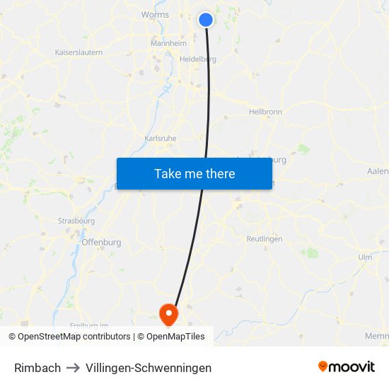 Rimbach to Villingen-Schwenningen map