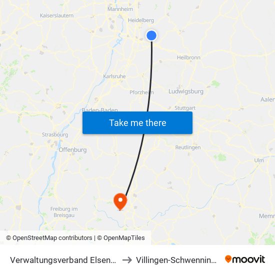 Verwaltungsverband Elsenztal to Villingen-Schwenningen map