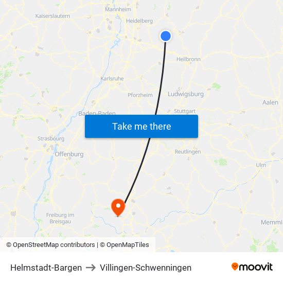 Helmstadt-Bargen to Villingen-Schwenningen map