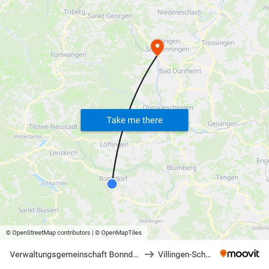 Verwaltungsgemeinschaft Bonndorf Im Schwarzwald to Villingen-Schwenningen map