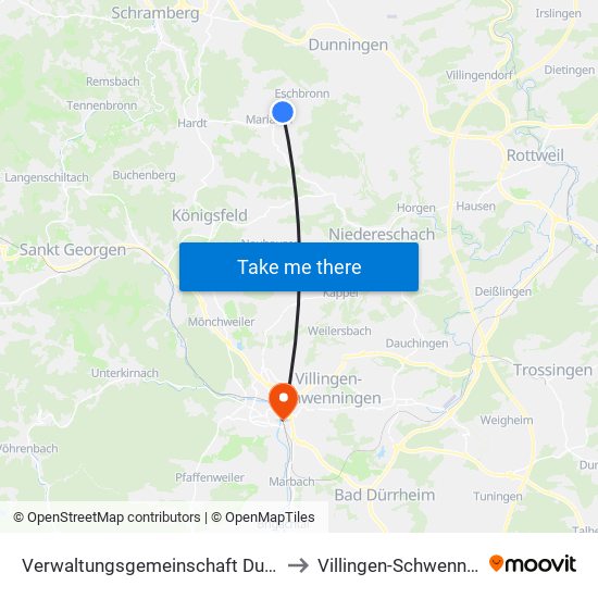 Verwaltungsgemeinschaft Dunningen to Villingen-Schwenningen map