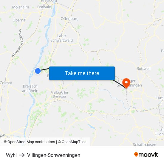 Wyhl to Villingen-Schwenningen map