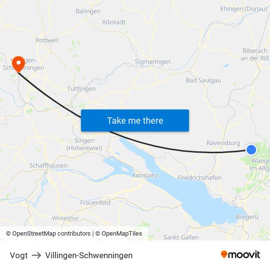 Vogt to Villingen-Schwenningen map