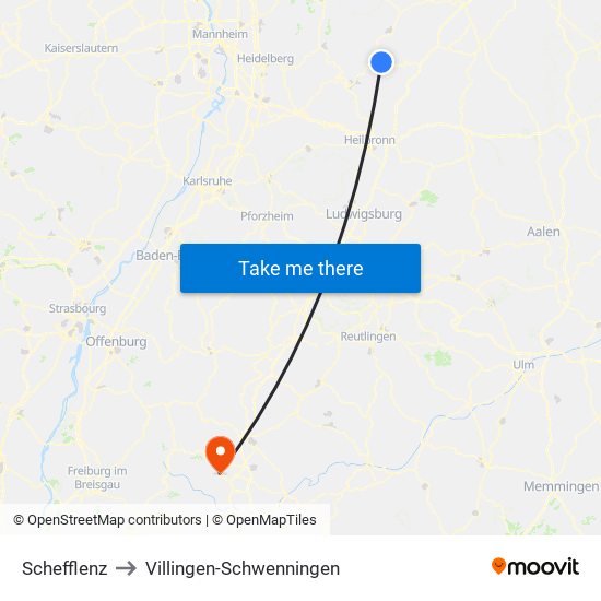 Schefflenz to Villingen-Schwenningen map