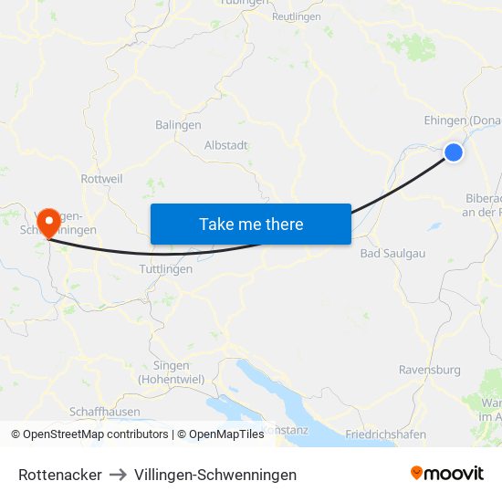 Rottenacker to Villingen-Schwenningen map