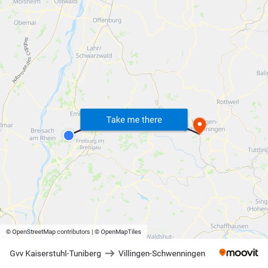 Gvv Kaiserstuhl-Tuniberg to Villingen-Schwenningen map