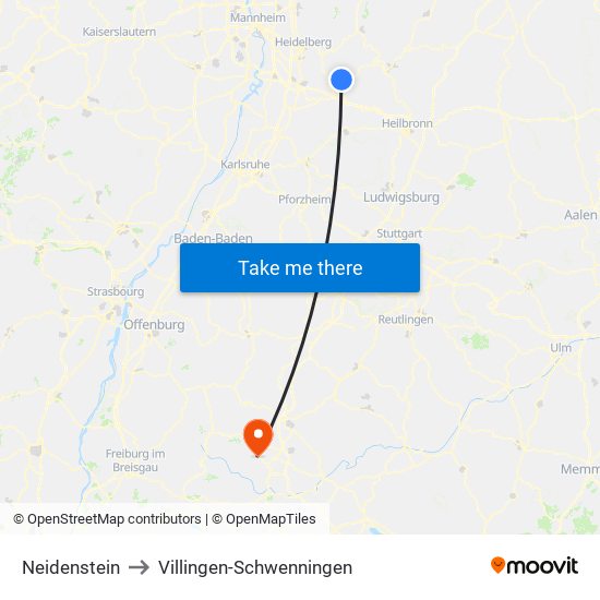 Neidenstein to Villingen-Schwenningen map