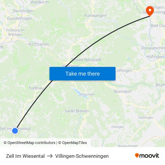 Zell Im Wiesental to Villingen-Schwenningen map