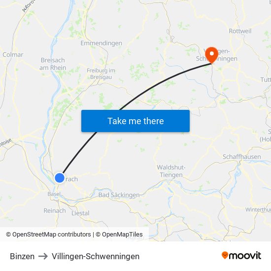 Binzen to Villingen-Schwenningen map