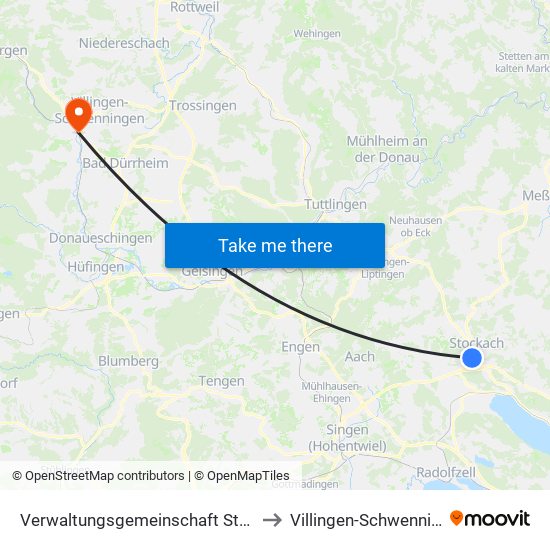 Verwaltungsgemeinschaft Stockach to Villingen-Schwenningen map