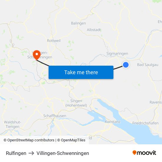 Rulfingen to Villingen-Schwenningen map
