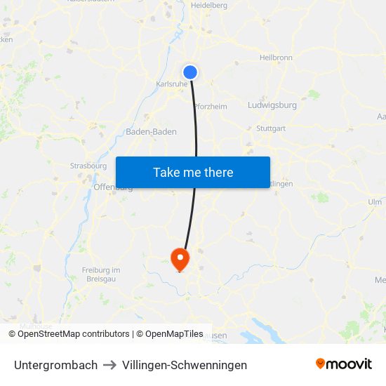 Untergrombach to Villingen-Schwenningen map