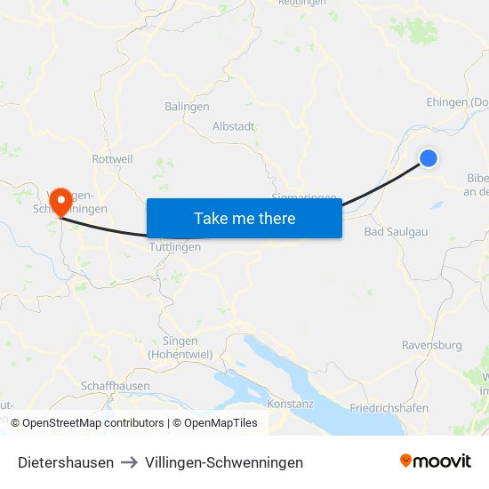 Dietershausen to Villingen-Schwenningen map