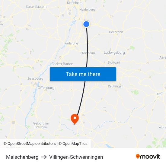 Malschenberg to Villingen-Schwenningen map