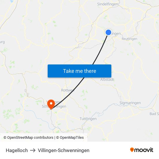 Hagelloch to Villingen-Schwenningen map