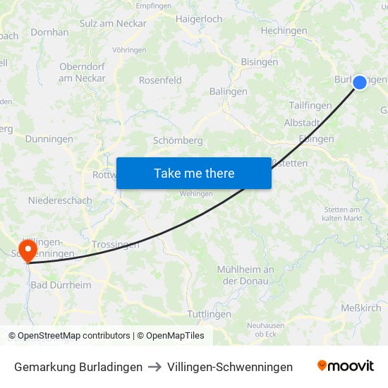 Gemarkung Burladingen to Villingen-Schwenningen map