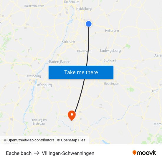 Eschelbach to Villingen-Schwenningen map