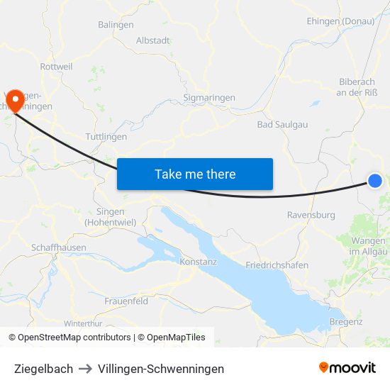 Ziegelbach to Villingen-Schwenningen map