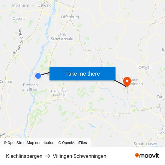 Kiechlinsbergen to Villingen-Schwenningen map