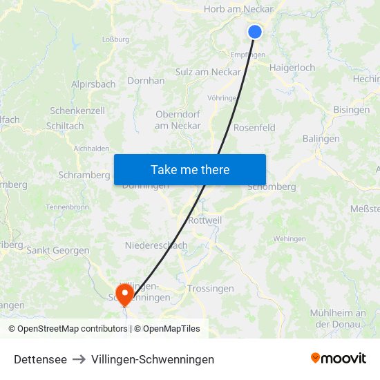 Dettensee to Villingen-Schwenningen map