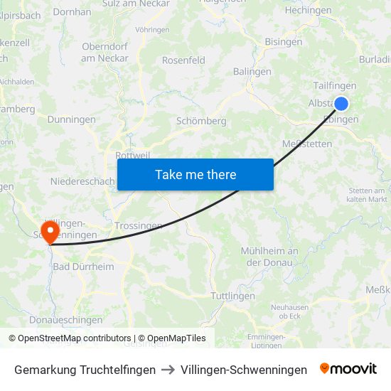 Gemarkung Truchtelfingen to Villingen-Schwenningen map