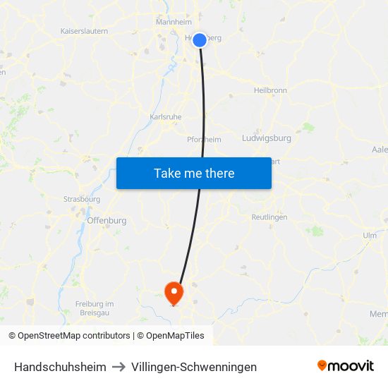 Handschuhsheim to Villingen-Schwenningen map