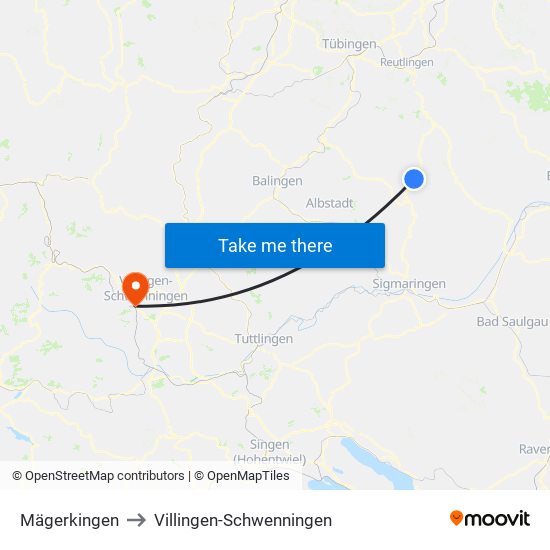 Mägerkingen to Villingen-Schwenningen map