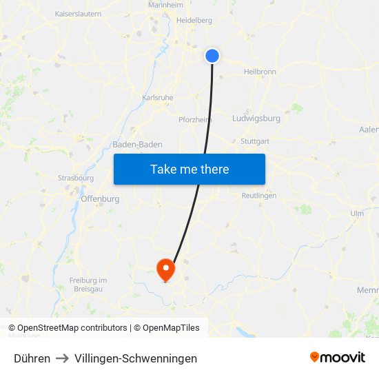 Dühren to Villingen-Schwenningen map