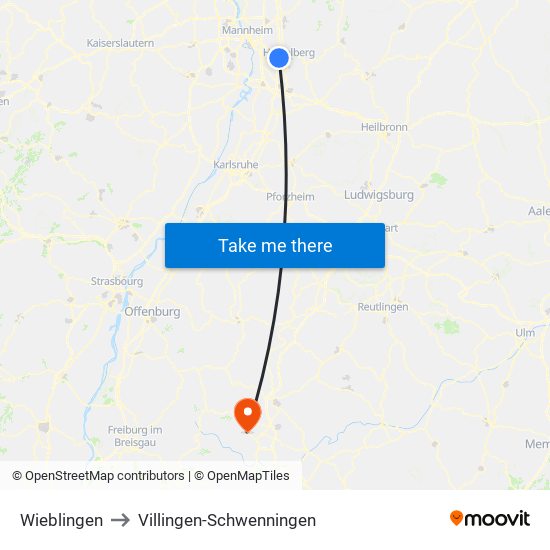 Wieblingen to Villingen-Schwenningen map