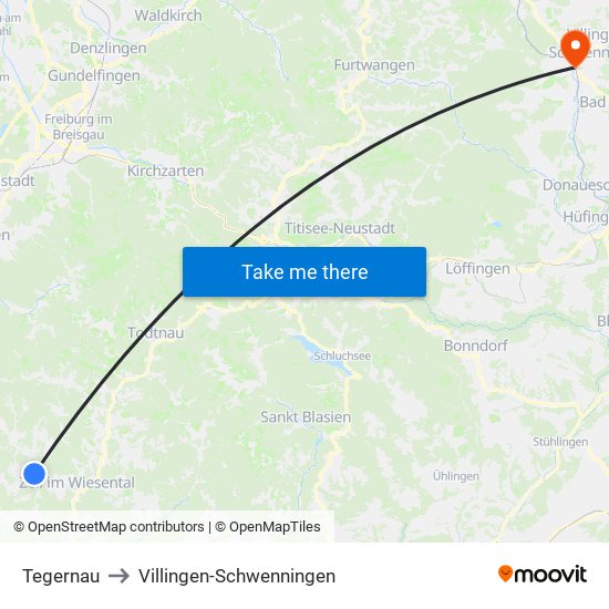 Tegernau to Villingen-Schwenningen map