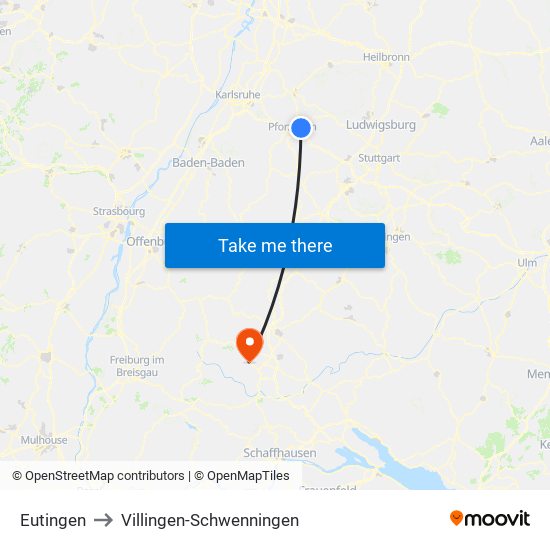 Eutingen to Villingen-Schwenningen map