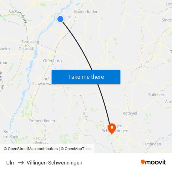 Ulm to Villingen-Schwenningen map