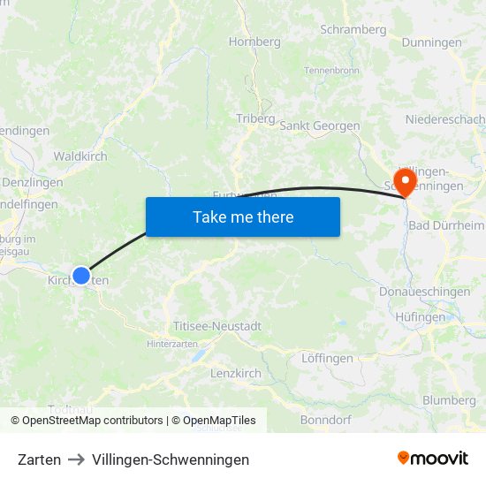 Zarten to Villingen-Schwenningen map