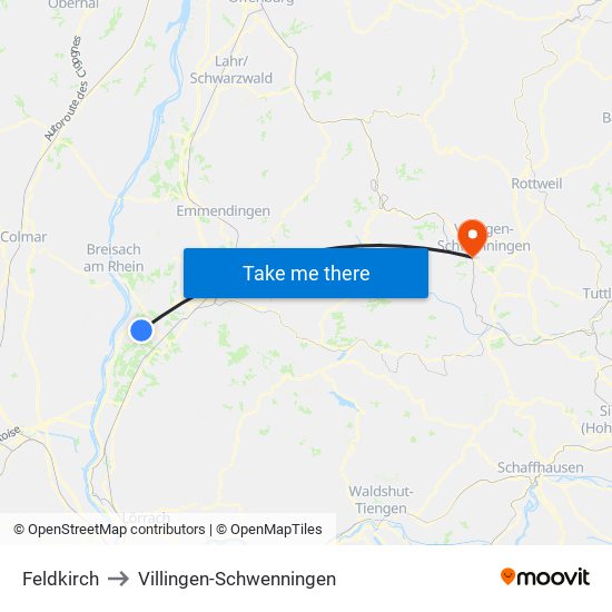 Feldkirch to Villingen-Schwenningen map