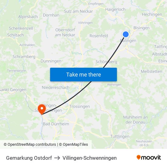 Gemarkung Ostdorf to Villingen-Schwenningen map