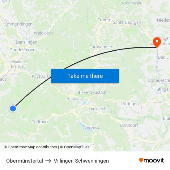 Obermünstertal to Villingen-Schwenningen map