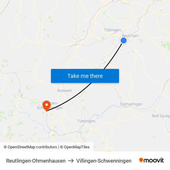 Reutlingen-Ohmenhausen to Villingen-Schwenningen map