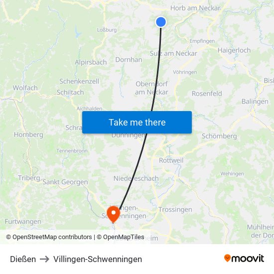 Dießen to Villingen-Schwenningen map