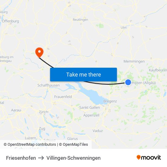 Friesenhofen to Villingen-Schwenningen map